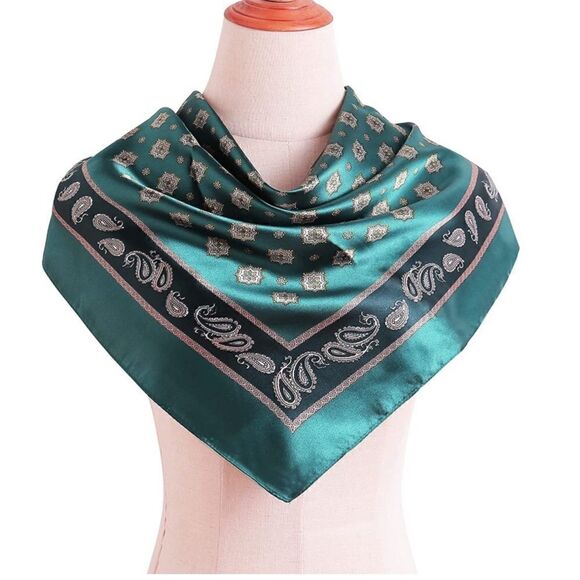 Green paisley Silky Scarf  - Picture 1 of 4